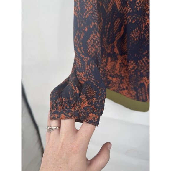 CABI Top Women Medium Border Wrap Python Print Orange Blue Front Tie Lightweight - Picture 8 of 10